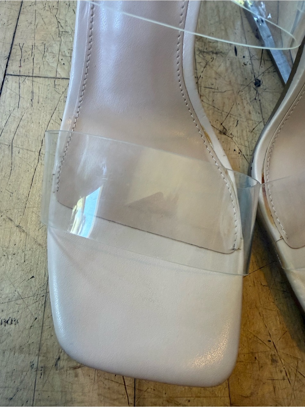 STEVE MADDEN Isa Clear Lucite Wedge Thick Strap Heel Sandals Open Toe Chic 9.5 - Picture 4 of 11